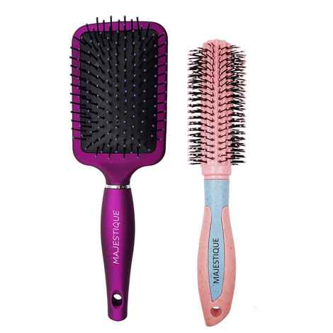 Buy Majestique Round and Paddle Hair Brush - Great On Wet or Dry Hair, No More Tangle for Women and Men - Color May Vary 2 Pcs - Purplle