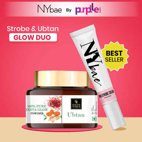 NY Bae Strobe & Ubtan Glow Duo By Purplle | Pink Topaz Strobe Cream | Korean Glow | Ubtan Glow Powder | Brightening Kit | Makeup Kit Combo of 2