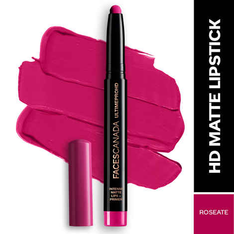 FACES CANADA Ultime Pro HD Intense Matte Lipstick + Primer - Roseate, 1.4 gm | 9HR Long Stay | Feather-Light Comfort | Intense Color | Smooth Glide