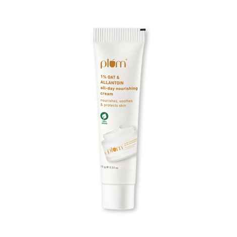 Plum 1% Oat & Allantoin All-day Nourishing Cream | with Vitamin E & B5 | Nourishes Skin | Soothes Inflamed Skin | Strengthens Skin Barrier | Moisturizing | 100% Vegan | 15 gm