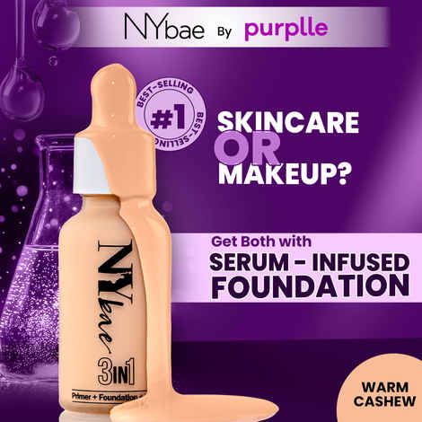 NY Bae 3 IN 1 Serum Foundation - Warm Cashew 03 (30 ml) | Infused with Primer | Moisturising I Glowing Korean Skin I Celeb Glow | Dewy Makeup | Evens Skin Tone | Ultra Glow