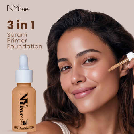 NY Bae 3 IN 1 Serum Foundation - Warm Cashew 03 (30 ml) | Infused with Primer | Moisturising I Glowing Korean Skin I Celeb Glow | Dewy Makeup | Evens Skin Tone | Ultra Glow