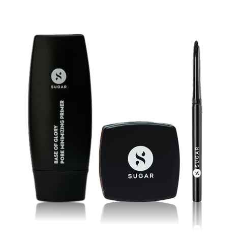 Buy Sugar Flawless Finish 3 (Pore Minimizing Primer (30 ml) + Banana Setting Powder (7 gm) + Kohl Of Honour Intense Kajal - 01 Black Out (0.25 gm)) - Purplle
