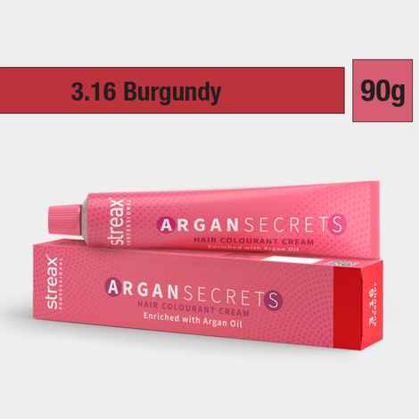 Buy Streax Professional Argan Secrets Permanent Hair Colourant Cream - Burgundy 3.16 ( Enriched with Argan Oil) For All hair types , 90 gm - Purplle