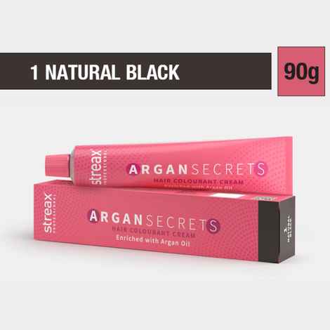 Buy Streax Professional Argan Secrets Permanent Hair Colourant Cream - Natural Black 1 ( Enriched with Argan Oil) For All hair types , 90 gm - Purplle