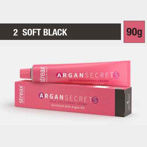 Buy Streax Professional Argan Secrets Permanent Hair Colourant Cream - Soft Black 2 ( Enriched with Argan Oil) For All hair types , 90 gm - Purplle
