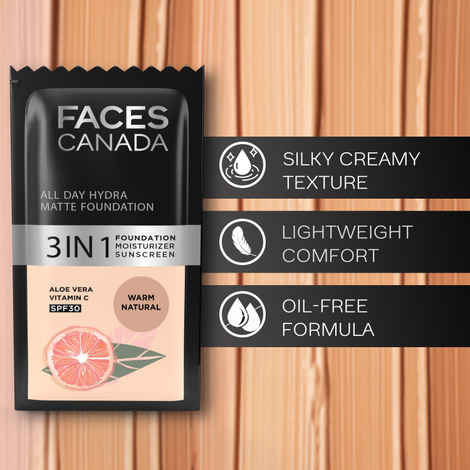 Buy Faces Canada All Day Hydra Matte Foundation Warm Natural 021 1.5 ml - Purplle