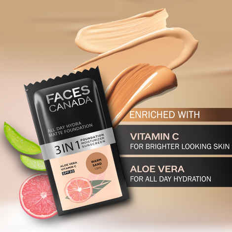 Buy Faces Canada All Day Hydra Matte Foundation Warm Sand 042 1.5 ml - Purplle