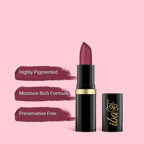 Iba Pure Lips Moisturizing Lipstick Shade A10 Plum Pure, 4 gm | Intense Colour | Highly Pigmented and Creamy Long Lasting | Glossy Finish | Enriched with Vitamin E | 100% Natural, Vegan & Cruelty Free