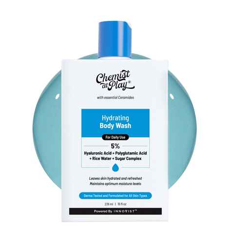 Chemist At Play Hydrating Body Wash With 5% Hyaluronic Acid + Polyglutamic Acid + Rice Water + Sugar Complex For Dry Normal Skin 236 ml