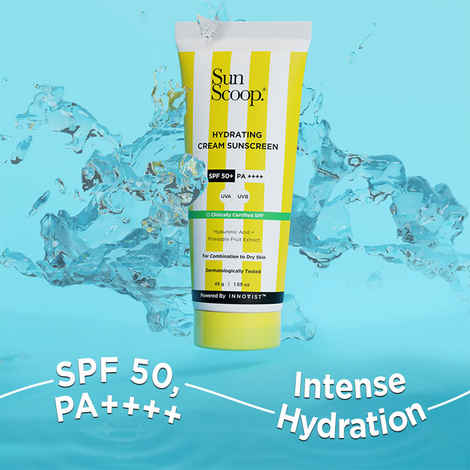 Buy Sunscoop Hydrating Sunscreen | SPF 50+, PA++++ | Mineral Oil & Petroleum Free | Hydrating | Non-Comedogenic | No white cast | 45 gm - Purplle