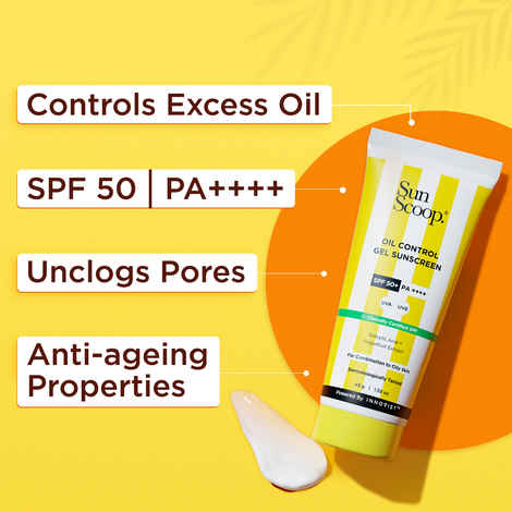 Sunscoop Oil-Control Gel Sunscreen | SPF 50+, PA++++ | Mineral Oil & Petroleum Free | Controls Excess Oil | Unclogs Pores | Anti-ageing | Lightweight | 45 gm