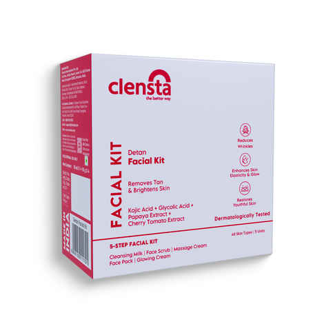 Buy Clensta Detan Facial Kit With Kojic Acid & Papaya Extract For Tan Removal, sunspots, remove dead skin & Brithening For all skin types | Men & Women | Size - 10 *5gm - Purplle