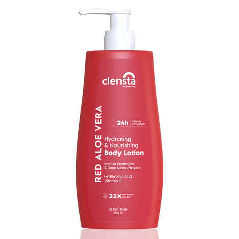 Clensta Red aloe vera hydrating & nourishing body lotion With Hyaluronic Acid & Vitamin E for Skin hydration and Nourishment |Daily Use| Men & Women | For All Skin Types | 400 ml