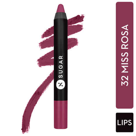 SUGAR Cosmetics Matte as Hell Crayon Lipsticks for Women | Lasts Up To 8+ Hours | Lip Crayon with Sharpener | 2.5 gm - 32 Miss Rosa