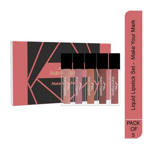 Buy Aravi Organic Soft Matte Kit Set of 5 Long Stay Lipstick - Matte Liquid Lipstick With Almond Oil & Vitamin E - Waterproof & Ultra Smooth - Paraben & Silicon Free - 7.5 ml (Nude) - Purplle