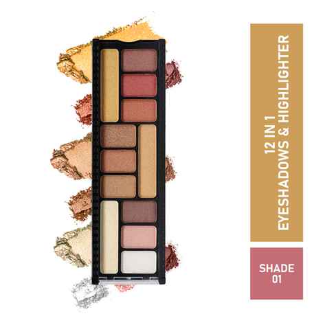 Half N Half 12 in 1 Eyeshadow & Highlighter Makeup Kit, Multicolour Palette-01 (12 gm)