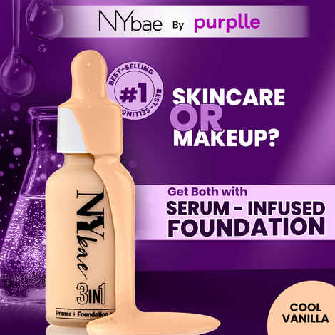 NY Bae 3 IN 1 Serum Foundation - Cool Vanilla 02 (30 ml) | Infused with Primer | Moisturising I Glowing Korean Skin I Celeb Glow | Dewy Makeup | Evens Skin Tone | Ultra Glow