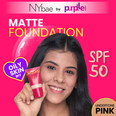 NY Bae Truly Matte Foundation - Almond 318 (18 ml) | Deep Skin Tone | SPF 50 PA +++ | Everyday Foundation | Sunscreen | Waterproof | Smudgeproof | Oil Control | 12+ Hours Stay | Buildable Coverage | Lightweight