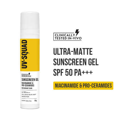 Buy UV Squad Sunscreen Gel Niacinamde & Pro-Ceramides SPF 50 PA+++ for Radiant Skin 53 gm - Purplle