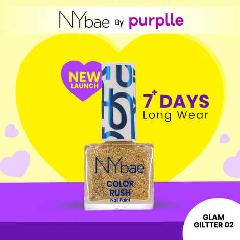 NY Bae Color Rush Nail Paint - Glam Giltter 02 (5.6 ml) | Chip Resistant | Long Lasting | Quick Dry | Gel Nail Polish