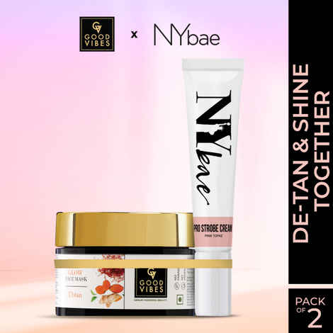 Buy Good Vibes x NY Bae DeTan & Glow Combo By Purplle | Bestsellers | Face Mask (50 gm) | Strobe Cream (12 gm)| Deep Hydration Duo. - Purplle