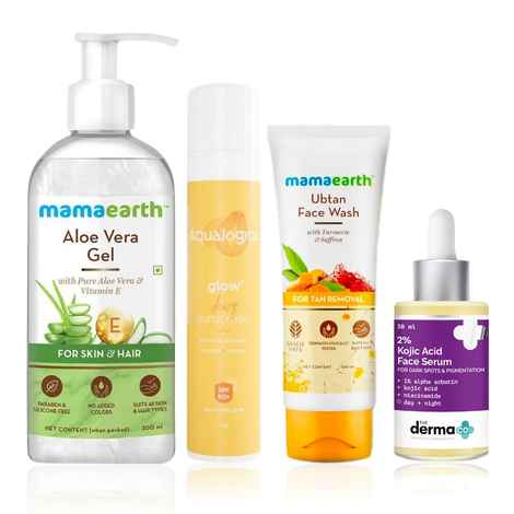 Buy Mamaearth x The Derma Co x Aqualogica morning skincare kit (Mamaearth ubtan face wash (100 ml) + The Derma Co Kojic Acid face serum (30 ml) + Aqualogica watermelon sunscreen (50 gm)) - Purplle