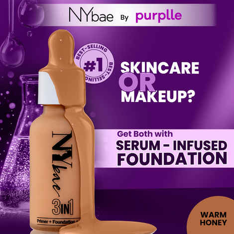 NY Bae 3 IN 1 Serum Foundation - Warm Honey 14 (30 ml) | Infused with Primer | Moisturising I Glowing Korean Skin I Celeb Glow | Dewy Makeup | Evens Skin Tone | Ultra Glow