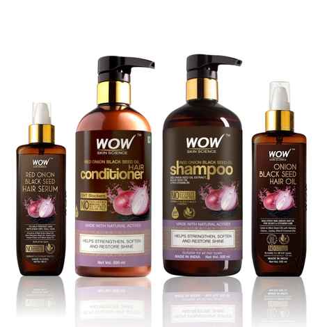 Buy WOW Skin Science Red Onion Black Seed Oil Hair Nourish and Shine Kit ( Hair Oil (200 ml) + Shampoo (500 ml) + Conditioner (500 ml) + Hair Serum (100 ml)) - Purplle