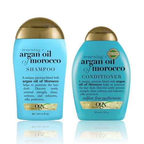 Buy OGX Argan Oil Hydration Mini Duo to Help Moisturize, Soften & Strengthen Hair: Shampoo & Conditioner Set - 88.7 ml Each - Purplle