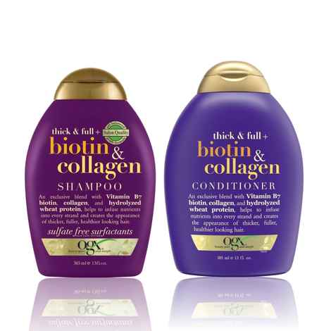 Buy OGX Voluminous Boost Duo for Thin Hair, Thickening Shampoo with Vitamin B7 & Hydrolyzed Wheat Protein: Biotin & Collagen Shampoo + Conditioner Set - 385 ml Each - Purplle