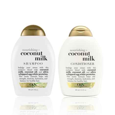 Buy OGX Coconut Milk Nourish Duo for Strong & Healthy Growth Hair, Coconut Milk, Coconut Oil & Egg White Protein : Nourishing Shampoo + Moisturizing Conditioner - 385 ml Each - Purplle