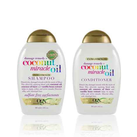 Buy OGX Coconut Miracle Repair Duo for Dry, Frizzy Coarse Hair : Damage Remedy Shampoo + Conditioner Set - 385 ml Each - Purplle