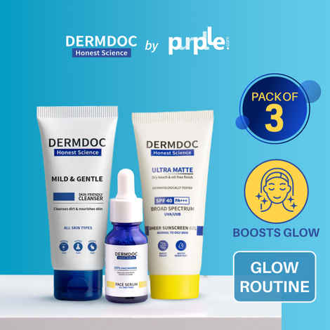 Buy DERMDOC by Purplle Nourish & Protect Skincare Kit | Mild & Gentle Facial Cleanser (100 ml) | 10% Niacinamide Face Serum (15 ml)| Ultra Matte Sheer Sunscreen Gel SPF 40 (45gm) - Purplle
