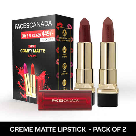 Buy FACES CANADA Comfy Matte Creme Lipstick Pack of 2 - Raise The Roof 01 4.2g + Let’s Get Latte 12 4.2g - Purplle