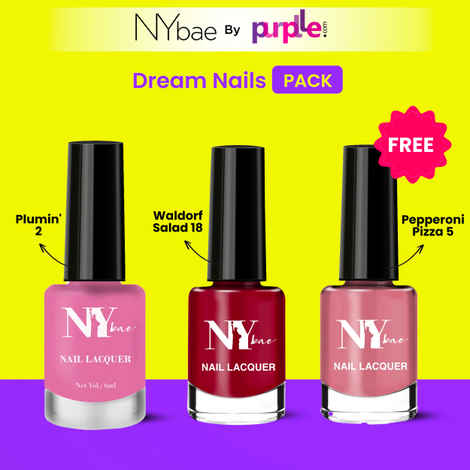 Buy NY Bae Dream Nails Pack | Pack Of 3 | Red Nail Polish | Purple Nail Polish | Pink Nail Polish | Long Lasting | Quick Drying | Chip Proof - Purplle