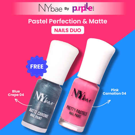 Buy NY Bae Pastel Perfection & Matte Nails Duo | Pastel Pink Glossy Nail Polish | Blue Matte Nail Polish | Long Lasting | Quick Drying | Chip Proof | Bright Colours | Full Coverage - Purplle