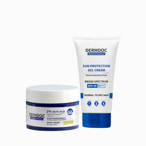Buy DERMDOC Combo Kit Glow & Protect Combo | 2% kojic acid glow fusion formula night cream (50 g) | UVA & UVB Broad Spectrum Sun Protection Gel Cream (sunscreen) with SPF 30 & PA+++ (50 g) - Combo of 2 - Purplle
