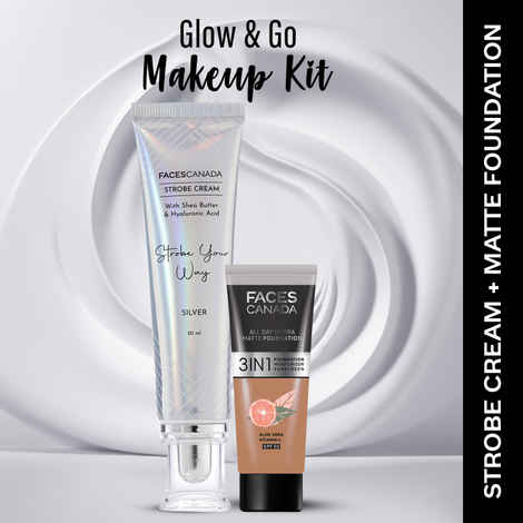 Buy FACES CANADA Celeb Glow Kit 6 | Silver Strobe Cream (30 gm) + Hydra Matte Foundation (Mini) - Warm Sand (15 gm) | Combo Kit of 2 - Purplle