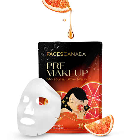 FACES CANADA Pre-Makeup Moisture Glow Sheet Mask, 20 gm | Facial-Like Hydrating Face Sheet Mask | Flawless Makeup Base | Instant Brightening & Glow | Blood Orange & Hyaluronic Acid | For All Skin Types