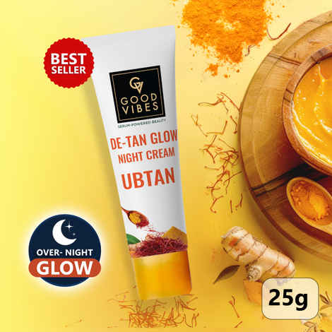 Good Vibes De-tan Glow Night Cream Ubtan |Tan Reduction | Brightening | Pigmentation| Skin Renewing| Sleep treatment | No Parabens, No Mineral Oil, No Animal Testing (25 g)