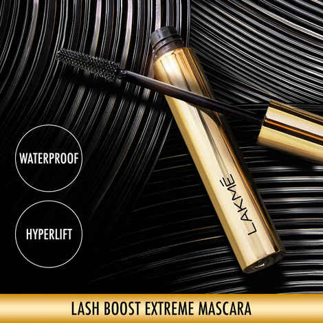 Lakme Lash Boost Extreme Mascara | With 91% Natural Ingredients | Waterproof |10 ml