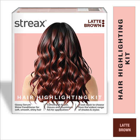 Streax Hair Colour Highlight Kit | Brown Hair Colour, Latte Brown, 180 gm