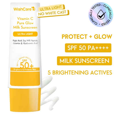 WishCare Vitamin C Pure Glow Face Sunscreen SPF 50 PA++++ -Broad Spectum Ultra Light & No White Cast