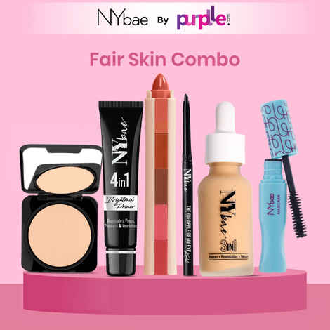 NY Bae Makeup Essentials Kit |Black Kajal (0.30 gm) | Mascara (5 ml) | 5 in 1 Lipstick (6.5 gm) | Primer (15 gm) | Compact (9 gm) | Serum Foundation (30 ml) | Everyday Makeup - Fair Skin