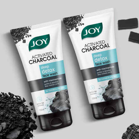 Buy Joy Activated Charcoal Face Wash for Oily Skin (150 ml x 2) | Controls Oil & Removes Dirt & Blackheads | Fights Pollution, Reduces Acne & Pimples For a Clearer & Smoother Skin - Purplle