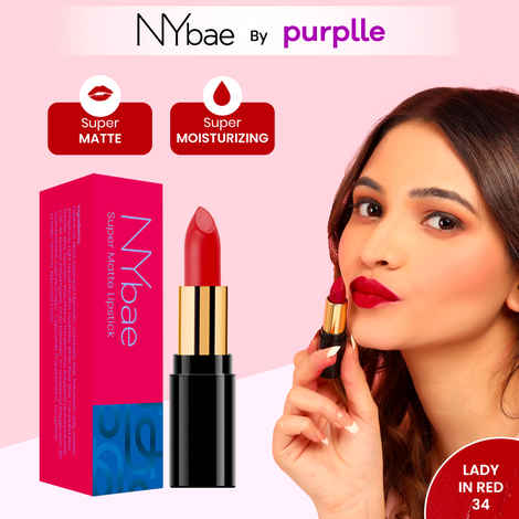 NY Bae Super Matte Lipstick - Lady In Red 34 - 4.2 gm