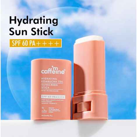 mCaffeine Hydrating Sunscreen Stick SPF 60 PA++++ with 1% Squalane & Kombucha Tea| Ceramides & Hyaluronic Acid for Barrier Repair - 20 gm