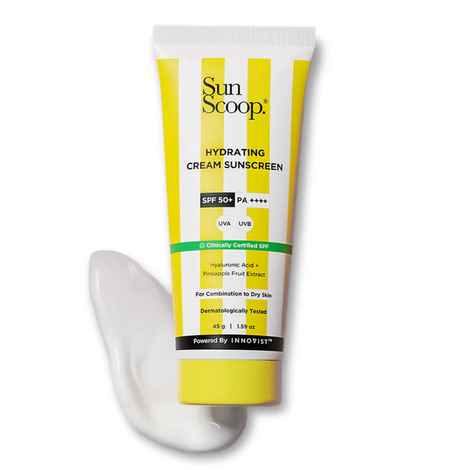 Buy Sunscoop Hydrating Sunscreen | SPF 50+, PA++++ | Mineral Oil & Petroleum Free | Hydrating | Non-Comedogenic | No white cast | 45 gm - Purplle