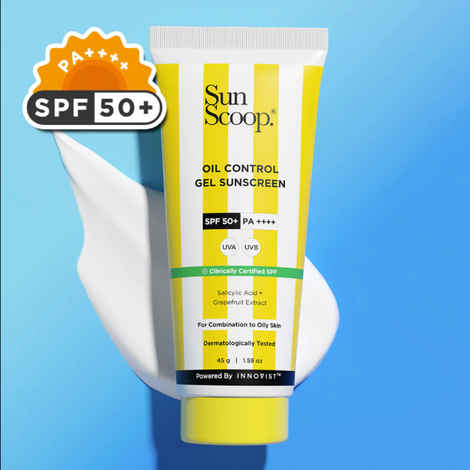 Buy Sunscoop Oil-Control Gel Sunscreen | SPF 50+, PA++++ | Mineral Oil & Petroleum Free | Controls Excess Oil | Unclogs Pores | Anti-ageing | Lightweight | 45 gm - Purplle